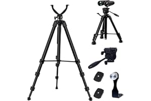 LCNCY Shooting Tripod Hunting Rest V Yoke, Binocular and Spotting Scope Aluminum Tripod, 360° Rotate with Binoculars Adapter, Compatible for Rifle, Hunting, Binocular, Spotting Scope, Crossbow Tripod Stand