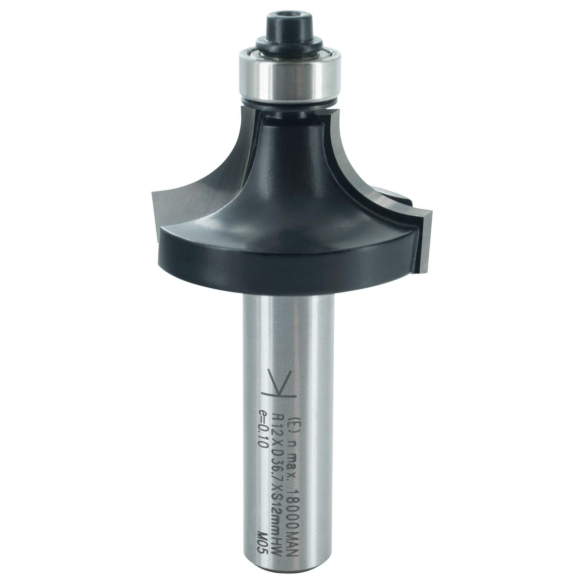 ENT 14378 Rounding Over Cutter TC Shank (S) 12 mm, Diameter (D) 36,7 mm, NL 19 mm, R 12 mm, SL 40 mm, with Ball Bearing