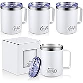 CoolSub 12oz Insulated Coffee Mug with Handle, Stainless Steel Wide Mouth Travel Tumblers with Lid, Double Wall Vacuum Coffee Cup for Camping, Office, White 4 Pack