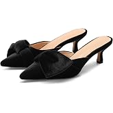 Women's Bow-Detail Velvet Mules Pointed Toe Kitten Heels Slip On Pumps | 2 Inch Low Heel Slippers,Closed Pointed Toe Heeled Sandals,Velvet Backless Dress Shoes for Party Evening Wedding