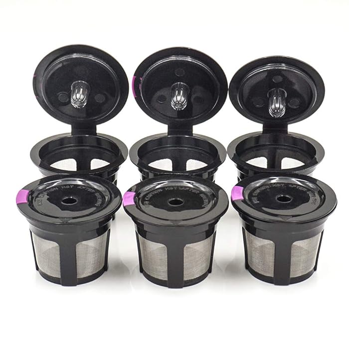 6 Pack Reusable Coffee Filter Replacement for Keurig Refillable K Cupsules 2.0 1.0 Small Coffee Pod Single Black