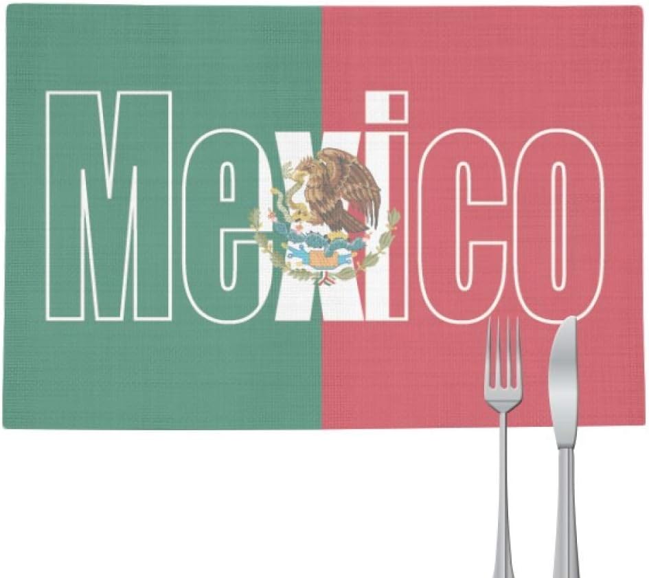 Amazon Diythinker メキシコ国旗 名前 アールデコ ギフト ファッション プレースマット パッド キッチン 織物 耐熱 クッション 長方形 ランチョンマット オンライン通販
