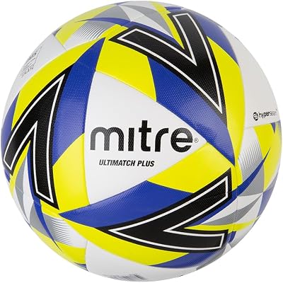 Mitre Ultimatch Plus Football White Blue Size 5 Match Level Hyperseam
