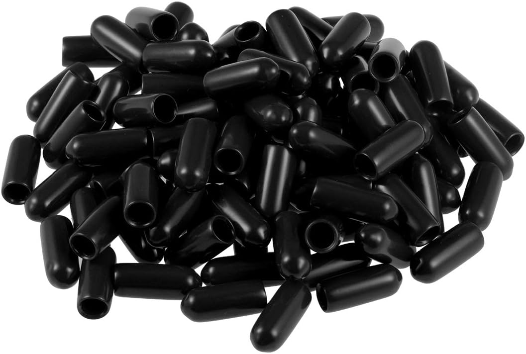 sourcing map Screw Thread Protectors 4.5mm ID Rubber Round End Cap Cover Black Tube Caps 100pcs