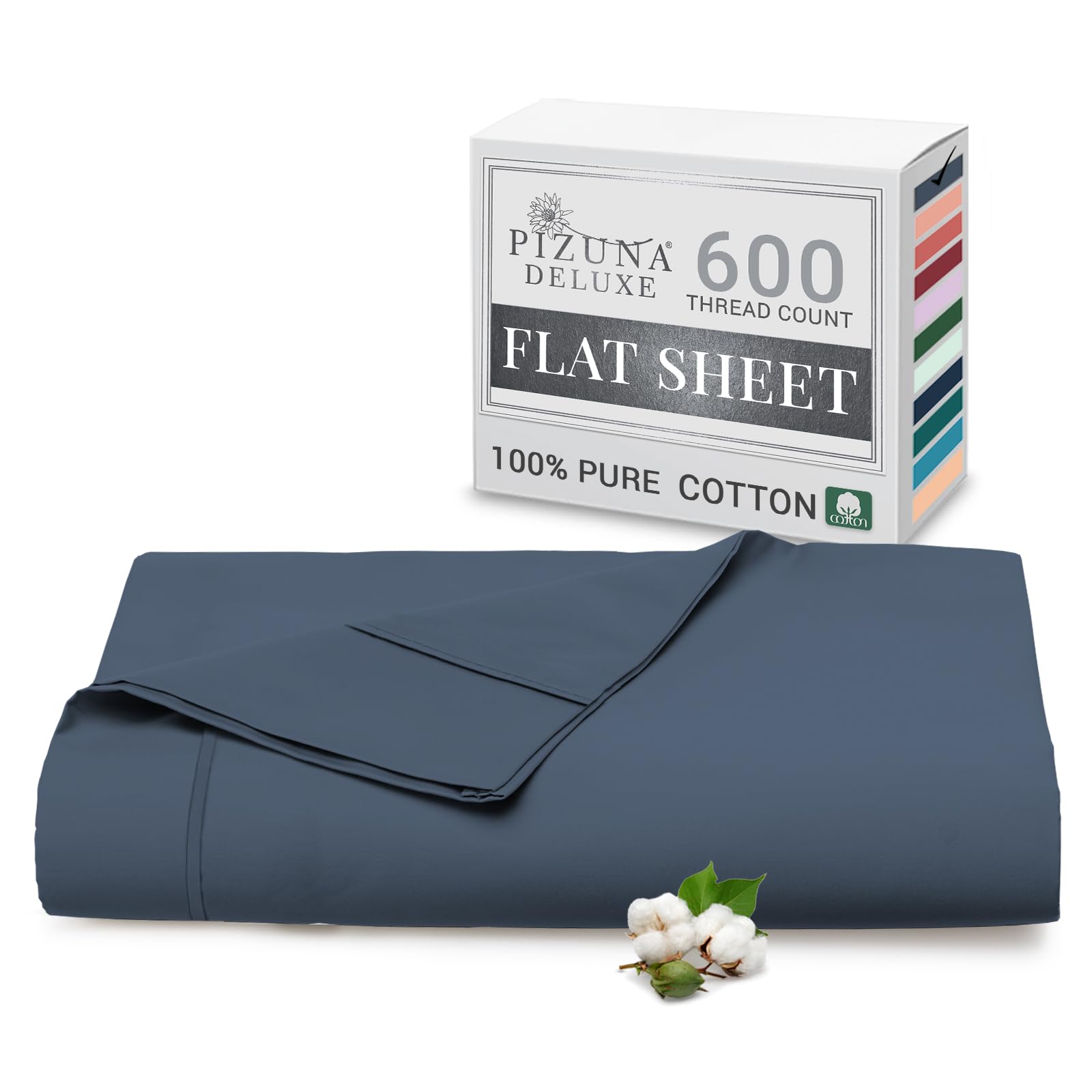Pizuna Pure Combed Cotton Super King Flat Sheet Dark Blue, 600 Thread Count Long Staple Brushed Cotton Flat Sheets Super King Size, Cool Sateen Flat Sheet Superking(Superking Flat Sheets Cotton 1 PC)