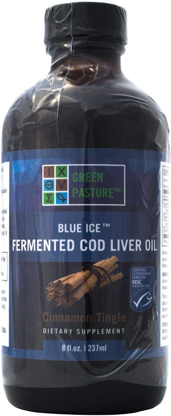 Green Pasture Blue Ice Cod Liver Oil Cinnamon Tingle Liquid 8 Fl Oz 237ml 118 Servings Health Personal Care Amazon Com