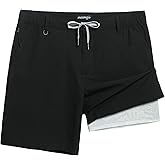 maamgic Mens Casual Shorts with Compression Liner 5/7 Inch Classic Fit Khaki Shorts