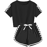 Haloumoning Unisex Girls Boys 2 Piece Outfits Crop Tops and Shorts Set Soft Cotton Clothing Sets Sports Tracksuit