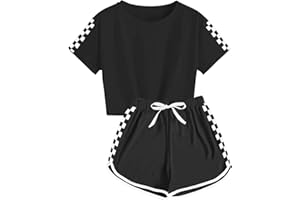 CNJFJ Kids Summer Sport T-Shirt and Shorts Set Plaid Print Clothing Sets Tracksuit