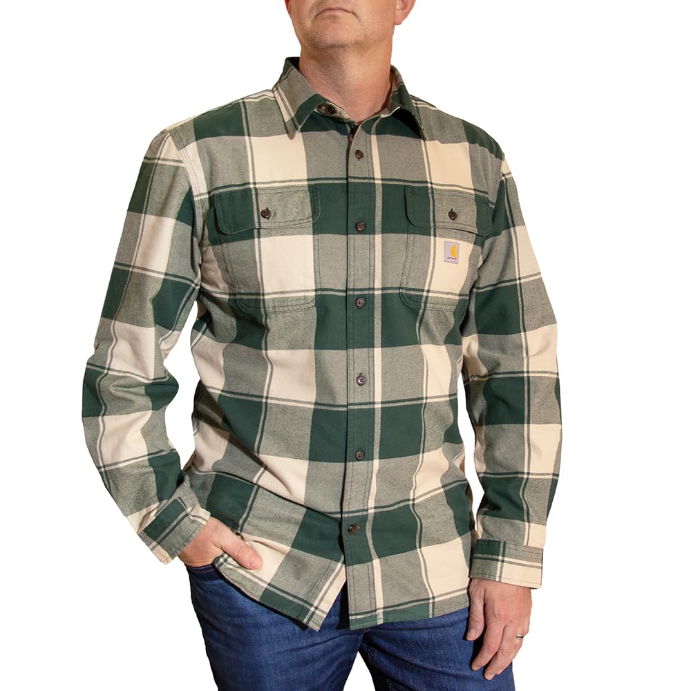 Carhartt Men's Loose Fit Heavyweight Flannel Long-Sleeve Plaid Shirt, Frosted Balsam/Oatmilk, X-Small Image