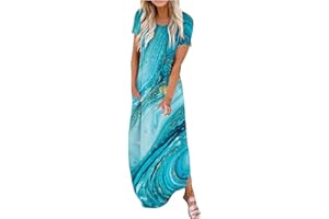 SHOPESSA Summer Beach Dresses for Women 2024 Vacation Flowy Maxi Dress Gradient Dress Short Sleeve Casual Dress with Pockets