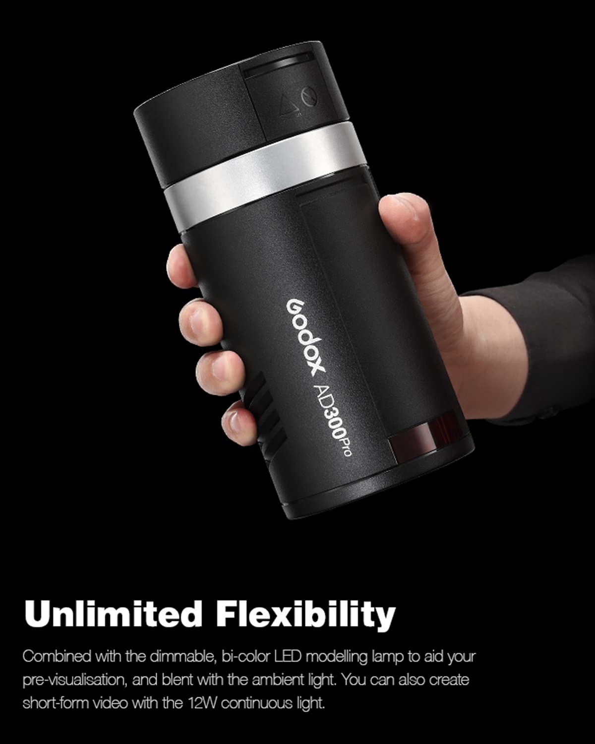 GODOX AD300Pro Studio Outdoor Strobe Flash, AD300 Pro 300W 2.4G TTL HSS 1/8000s Monolight Speedlite Light, 2600mAh Lithium Battery, 0.01-1.5s Recycle Time, 12W Bi-Color Dimmable Modeling LED