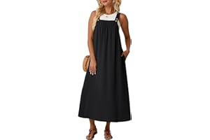 Lepunuo Summer Dresses for Women 2026 Casual Boho Overall Dress Adjustable Cover up with Pockets