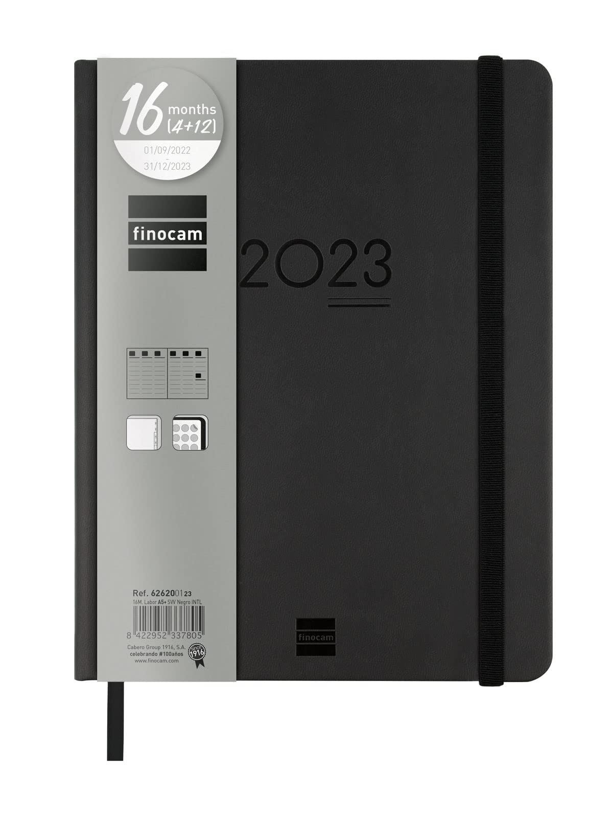 Finocam - Diary 2022 2023 Laboratory 16 Months Week to View Vertical September 2022 to December 2023 (16 Months) Black International