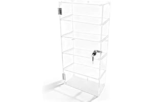 JIAOHENANZE 5 Shelf Acrylic Display Case with Lock，Clear Acrylic Box ，Retail Display Case for Collectibles，Used to Store Collectibles, Jewelry, valuables, etc.-Safe and Orderly.