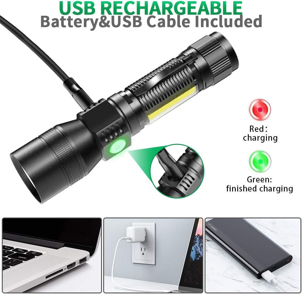 Bright Flashlight (Battery Included), UV Flashlights LED Rechargeable, Magnetic Flashlight, High Lumen, 7 Modes, Waterproof Mini Black Light Flashlight for Camping Pet Urine Detection Emergency 2pack - - 