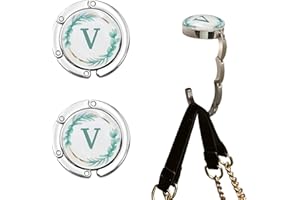 NZNDB 2pcs Foldable Purse Hook for Table, Folding Handbag Hanger, Personalized Letters Collection Desk Purse Holder for Women Bag (V)