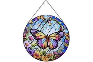 ZZHAOYI 8'' Butterfly Stained Glass Window Hanging, Hand Painted Suncatcher Window Decor Glass Panels Art Decor Home Gifts for Grandmother, Mom, Daughter (Butterfly A)