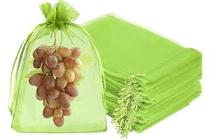 Fruit Protection Bags, Fetanten 100 PCS 8 x 12 Inch Mesh Drawstring Bag for Fruit Trees, Small Green Garden Fruit Plant Netting Cover Bag Protect Tomato Apple Mango Grape from Bird Insect Pest