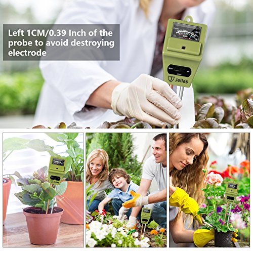 Jellas Soil Moisture Meter 3-In-1 Soil pH Meter Moisture Sensor Sunlight pH Soil Test Kits for Home and Garden, Indoor/Outdoor Plants - Olive Green
