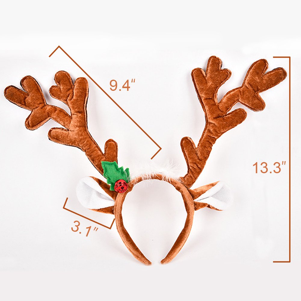 HansGo Reindeer Antlers Headband Christmas Hair Band Hat Red and Green, 2 Pack