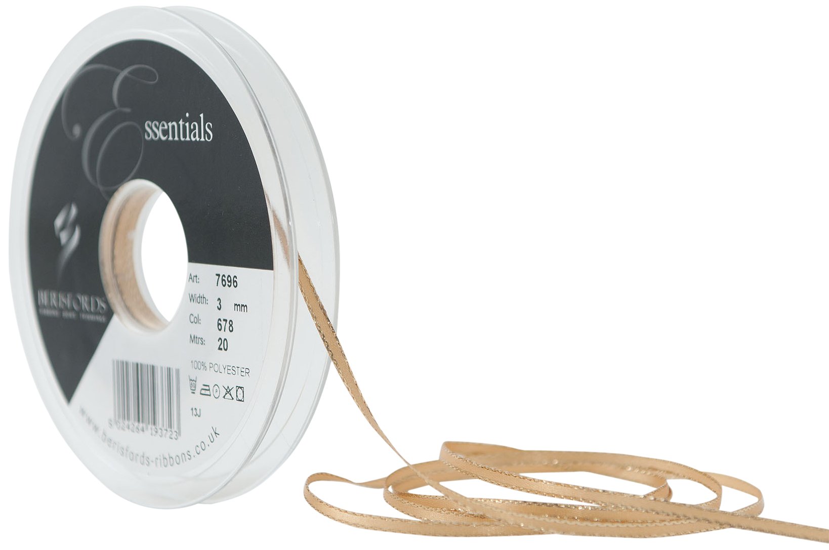Berisfords 7696-HG-3 3 mm Gold Edge Satin Ribbon, Honey Gold
