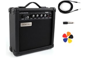 Demusea 20W Pro Electric Guitar Black Amplifier Amp Practice Small Portable Travel Mini with Headphone Jack Aux Distortion Gain Treble Bass Volume Jack With 3 Meters Cable Audio Adapter Guitar Picks