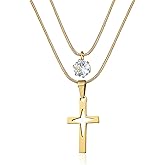 LETFLY Cross Necklaces for Women, Layered 18K Gold Plated Cross Shaped Pendant with Adjustable Snake Chain Jewelry Gifts for Women
