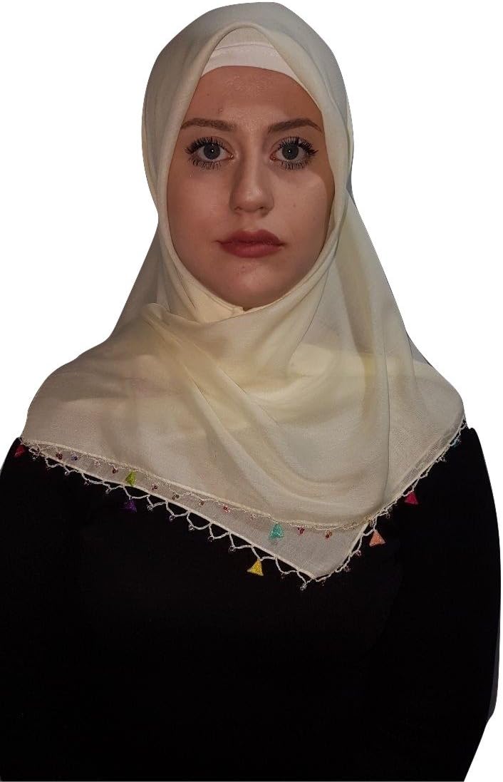 Solid Color Summer Scarf Turkish Traditional Yazma Hijab Head Wear Hand Made Ribbon Triangled And Beaded Edging (1)