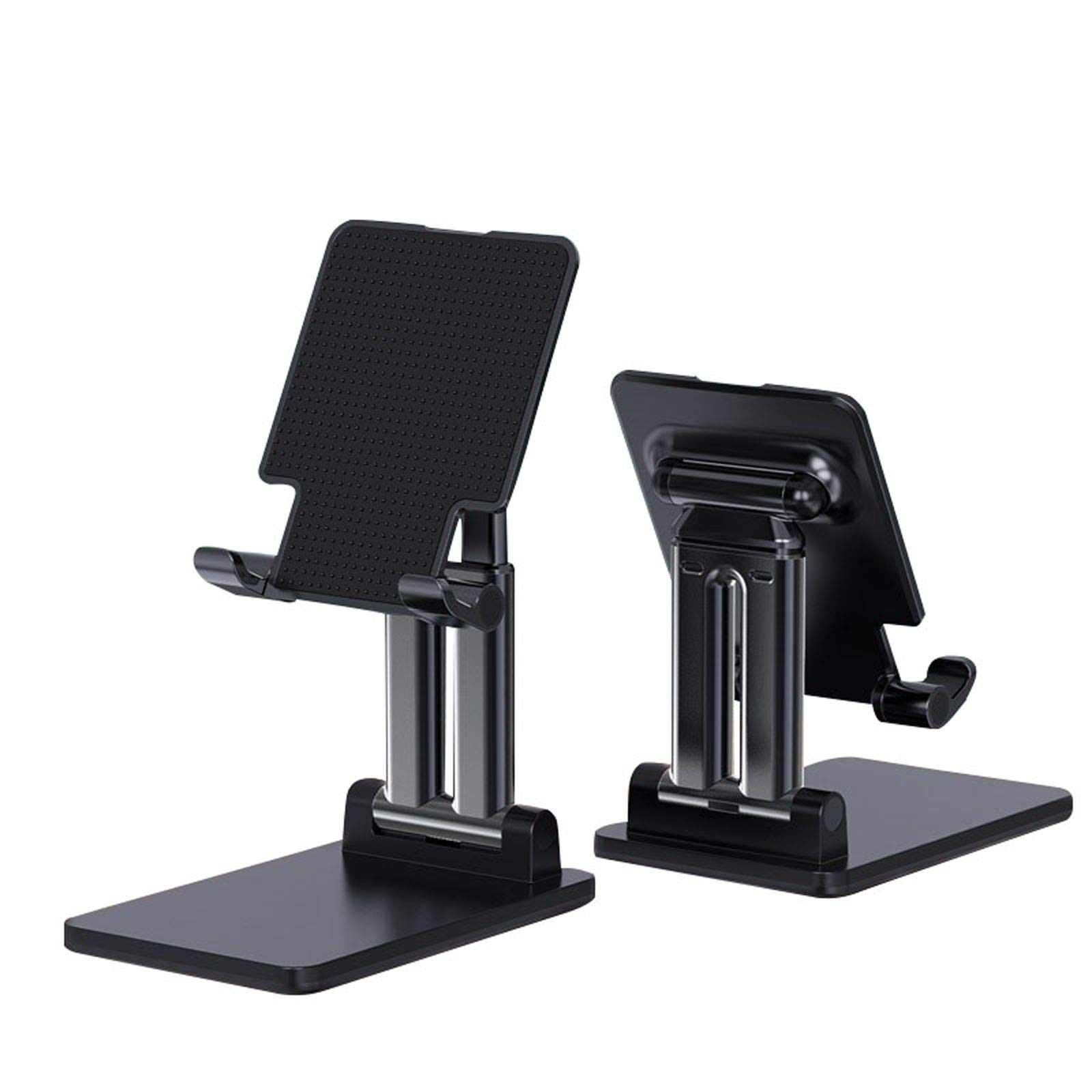 Fold Mobile Phone Stand for Desk, Aluminum Alloy Portable Tablet Stand Desktop Angle Height Adjustable Desktop Phone Holder with Mobile Phone/iPad/Kindle/Tablet-Black