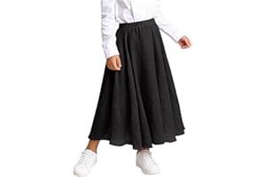 Zzalalana Girls Cotton Linen Maxi Skirt with Pockets Summer Casual Elastic Waist Pleated Long Skirts for Kids 4-15 Years