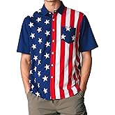 Evankin 4th of July Hawaiian Shirts for Men American Flag Patriotic Button Down Beach Shirts USA Short Sleeve Tops