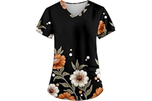 UOFOCO Cartoon Cute Printed Nursing Scrubs Shirts for Women 2024 New Fun Color Medical Plus Size Scrub Tops with Designs
