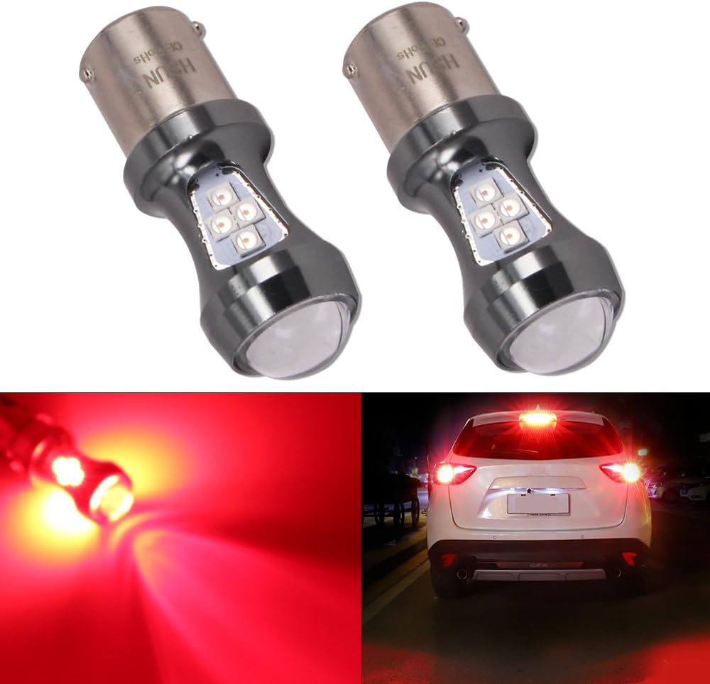 HSUN 1157 BAY15D P21/5W 2057 2357 7528 LED Light Bulbs Red 16LED SMD3030 Chipsets Extremely Bright Bulbs For Car LED Brake Tail Back Up Light,2 Pack