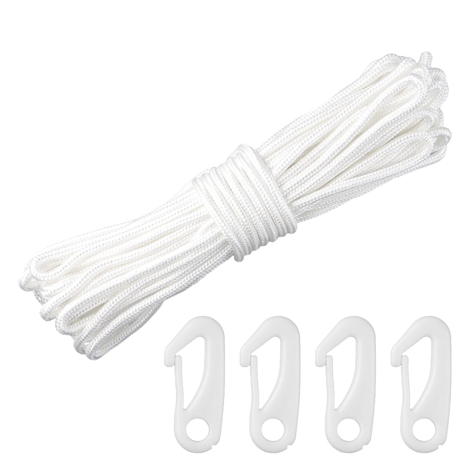 Duronge Nylon Flag Rope 15mm, Flag Rope, Flagpole Rope with 4 Pcs Flag Pole Clips, Flag Pole Halyard, Thick Nylon Flagpole Rope, for Flagpole,Garden,Camping,Outdoor,Clothesline,Swing