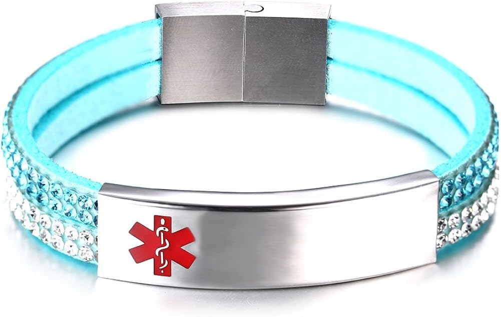 JF.JEWELRY Free Engraving Medical Alert ID Bracelet for Women with 2Layers Velvet & Rhinestone JF.JEWELRY Free Engraving Medical Alert ID Bracelet for Women with 2Layers Velvet & Rhinestone