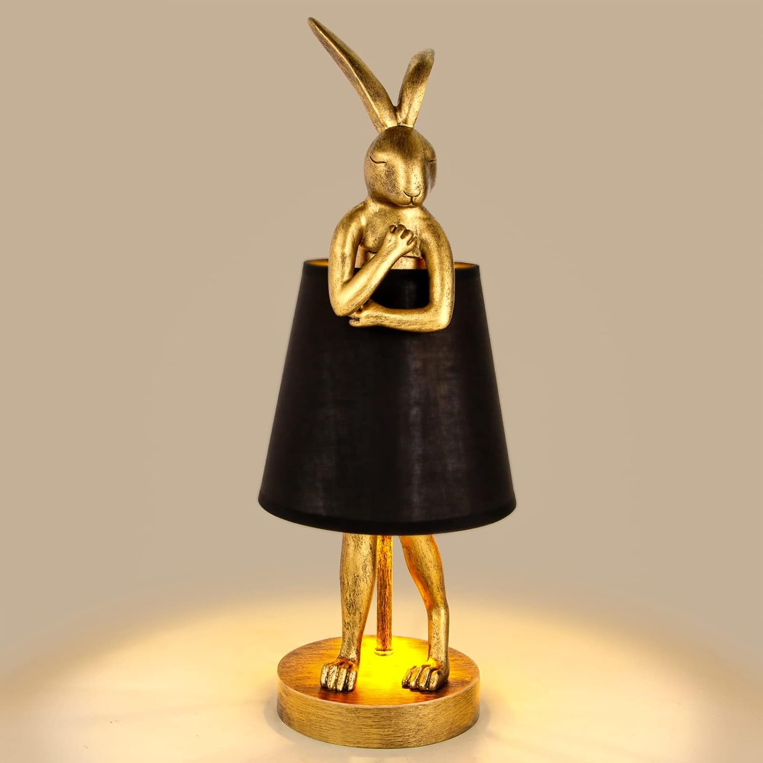 Photo 1 of YHT Bunny Table Lamp,Cute Animal Rabbit Lamp,15.7" Vintage LED Desk Light with Linen Lampshade,Gold Main Part Beside Lamp for Bedroom/Office/Study Room/Home Decor (Black)