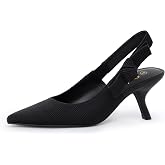 Athlefit Women's Kitten Heels Closed Toe Pumps Shoes | 2.56-Inch Bowknot Slingback Dress Heels, Elastic Back Strap, Textured Fabric Upper, Ideal for Work, Wedding &amp; Dancing Party
