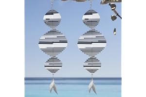 TSOCENT Wind Spinners, 2× 3D Stainless Steel Outdoor Hanging Wind Spinner, 2× Metal Pendants and 3× 360° Rotating Hooks with Wirerope, Reflective Decor for Outside Yard and Garden (2 Pack) (Helix-Like)