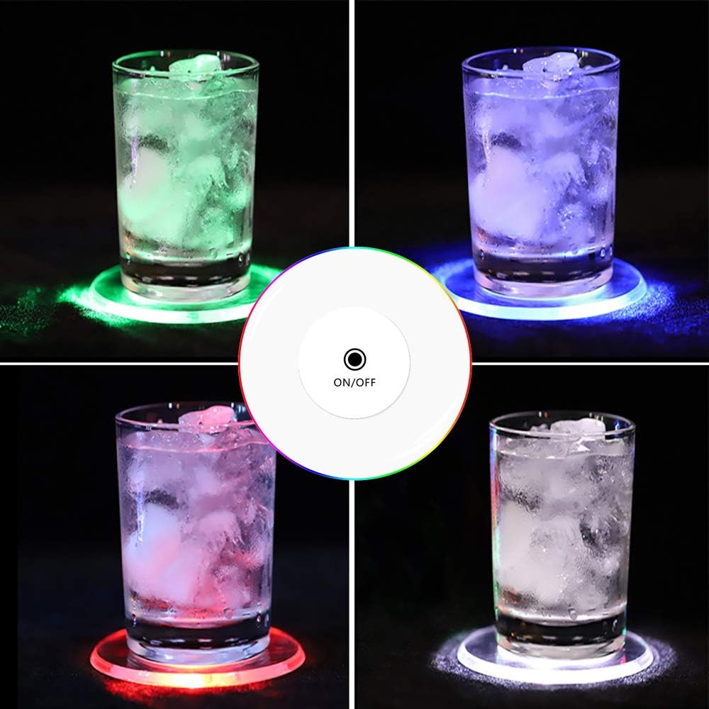 TINYOUTH 3 Pack LED Coasters for Drinks, ON/Off Disposable LED Drinking