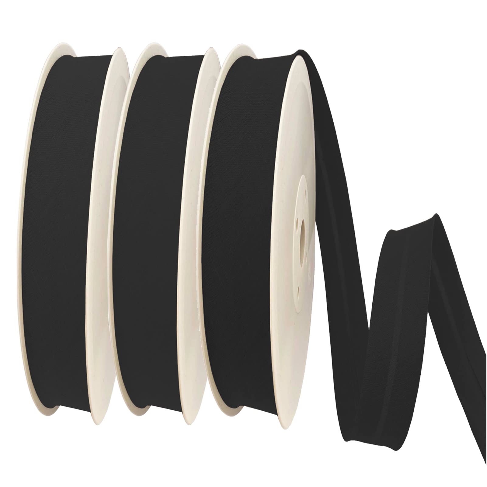 TEXTEX = 30mm Wide Bias Binding Tape. 50% Cotton and 50% Polyester. Pack of 3 Pieces of 10m Each - (Black/Black/Black)
