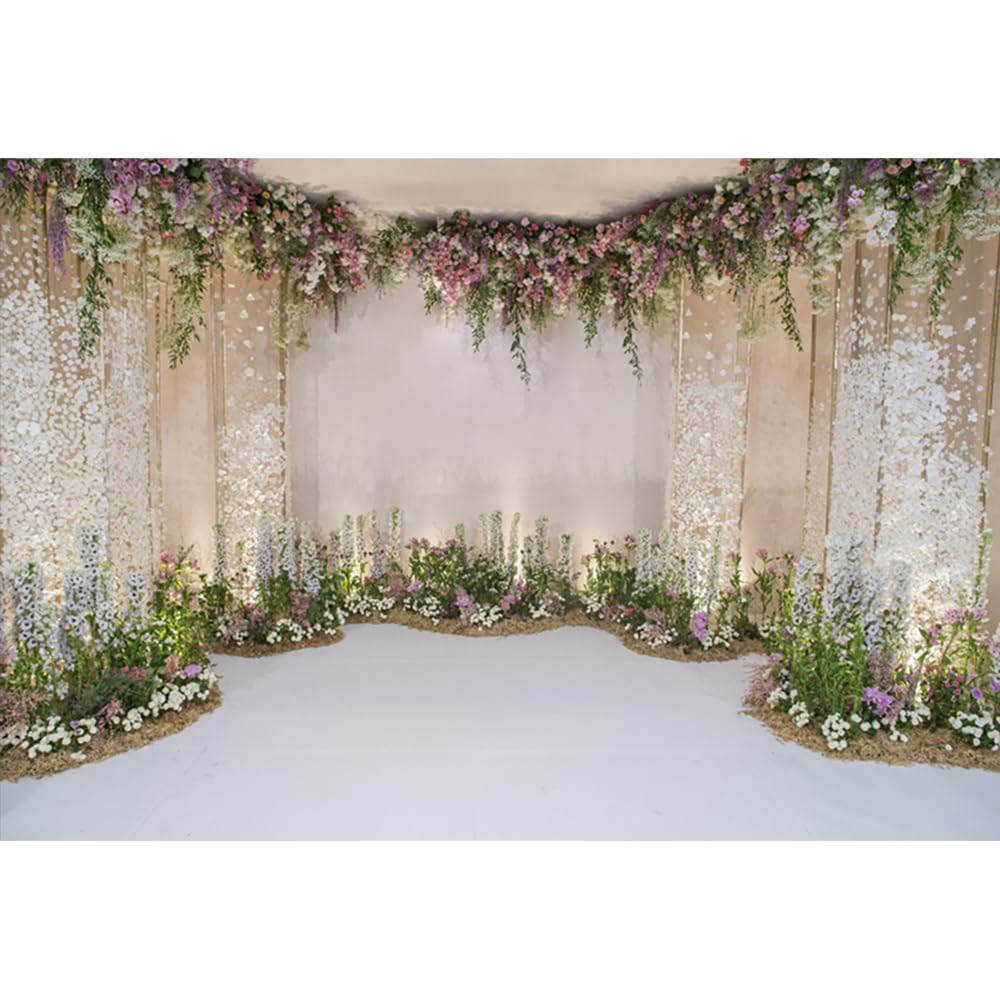 YongFoto 3x2m Wedding Photo Backdrop Wedding Ceremony Stage Flowers Curtains Decoration Backdrops for Photography Photo Shoots Personal Portrait Photo Background Video Studio Photography Props