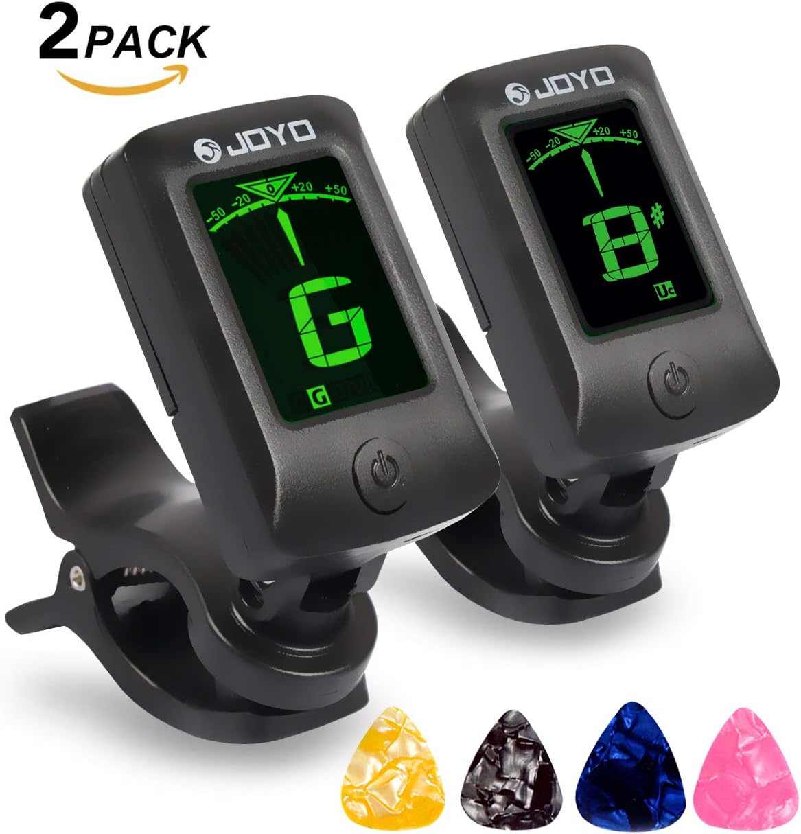 [2 Pack] JOYO JT-06 Clip on Tuner for Acoustic Guitars, Banjo, Ukulele, Violin, Bass