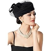 RZTA Women's Vintage 100% Wool Felt Cloche Bucket Bowler Hat Winter Vintage Bow Fedoras Church Fascinator