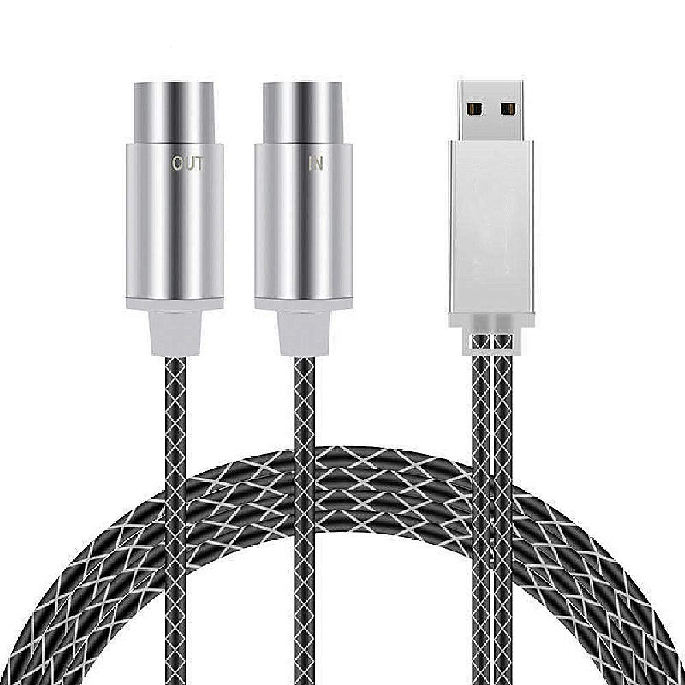 Koldot 5.9ft MIDI to USB Cable, USB Converter, Adapter, Black, Grey, 5 Pin, Male-to-Male, for Piano Keyboard, Electronic Drum, MIDI Keyboard, PC, Mac, Laptop