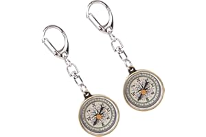 2PCS Vintage Zinc Alloy Pocket Compass Keychain, Compact Portable Navigation Tool, Unique Keychain Compass, Ideal for Hiking,