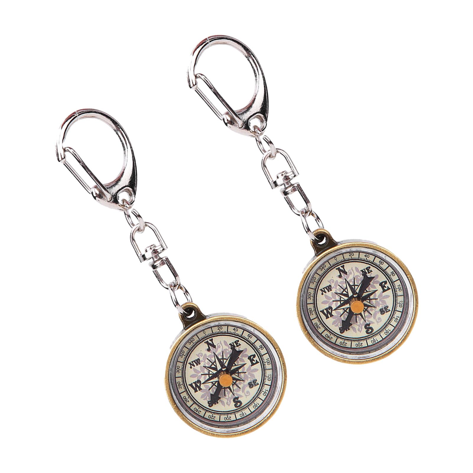 ZAWELIYO 2PCS Vintage Pocket Compass Keychain, Zinc Alloy, Unique Keychain Design, Compact and Lightweight, for Mountaineering, Hiking, Camping