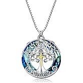 TOUPOP Tree of Life Necklace 925 Sterling Silver Celtic Knot Tree Pendant Jewelry with Blue Crystal Christmas Gifts for Women