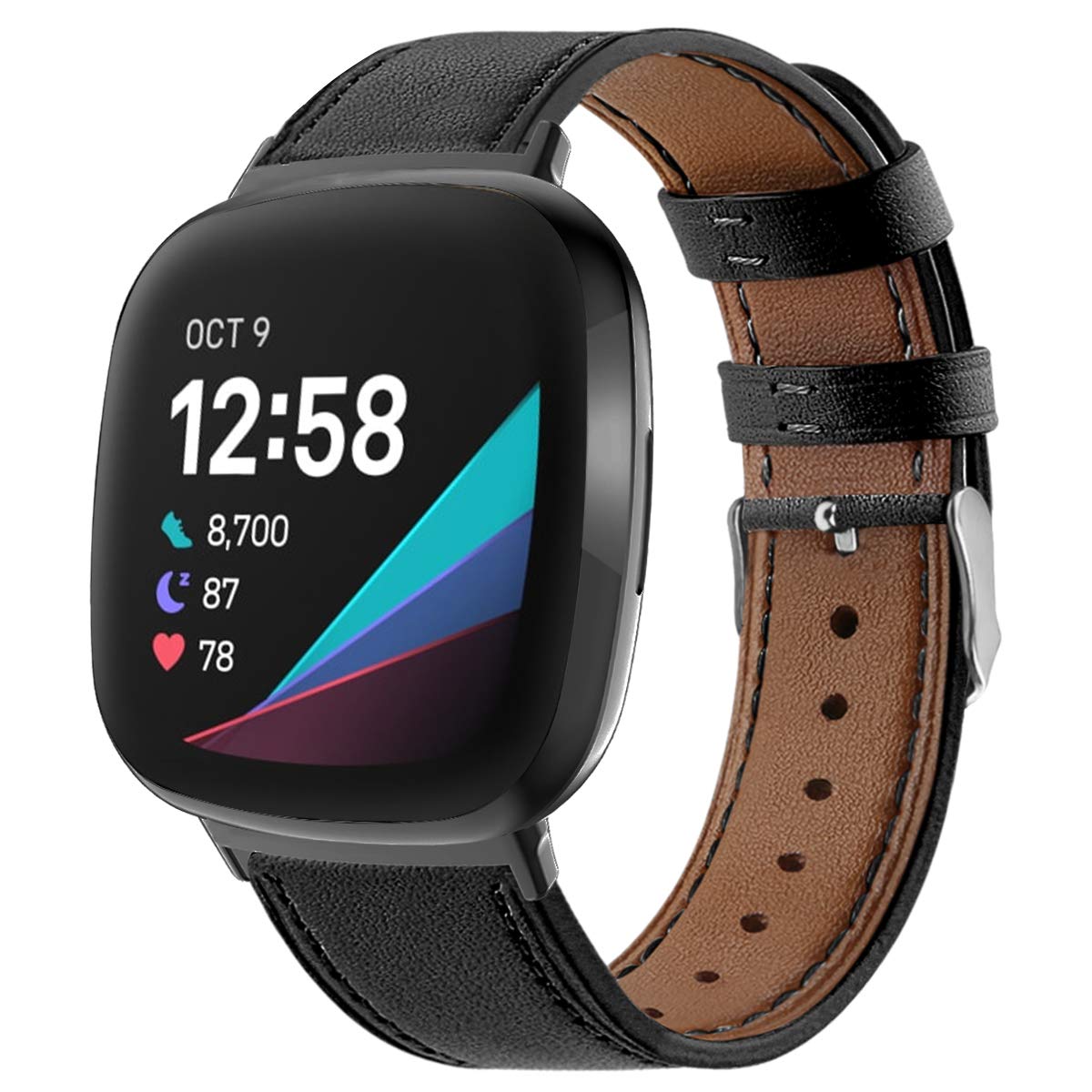 AISPORTS Compatible with Fitbit Versa 4/Sense 2 Strap Leather for Women Men, Soft Comfortable Leather Sport Wristband Metal Clasp Bracelet Replacement Band for Fitbit Versa 4/Sense 2