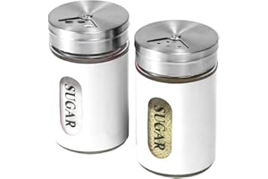 STJKBDFC Sugar Shaker Duster Stainless Steel and Glass Set with Adjustable Pour Holes Cinnamon Shaker For Coffee Bar,set of 2 (White)